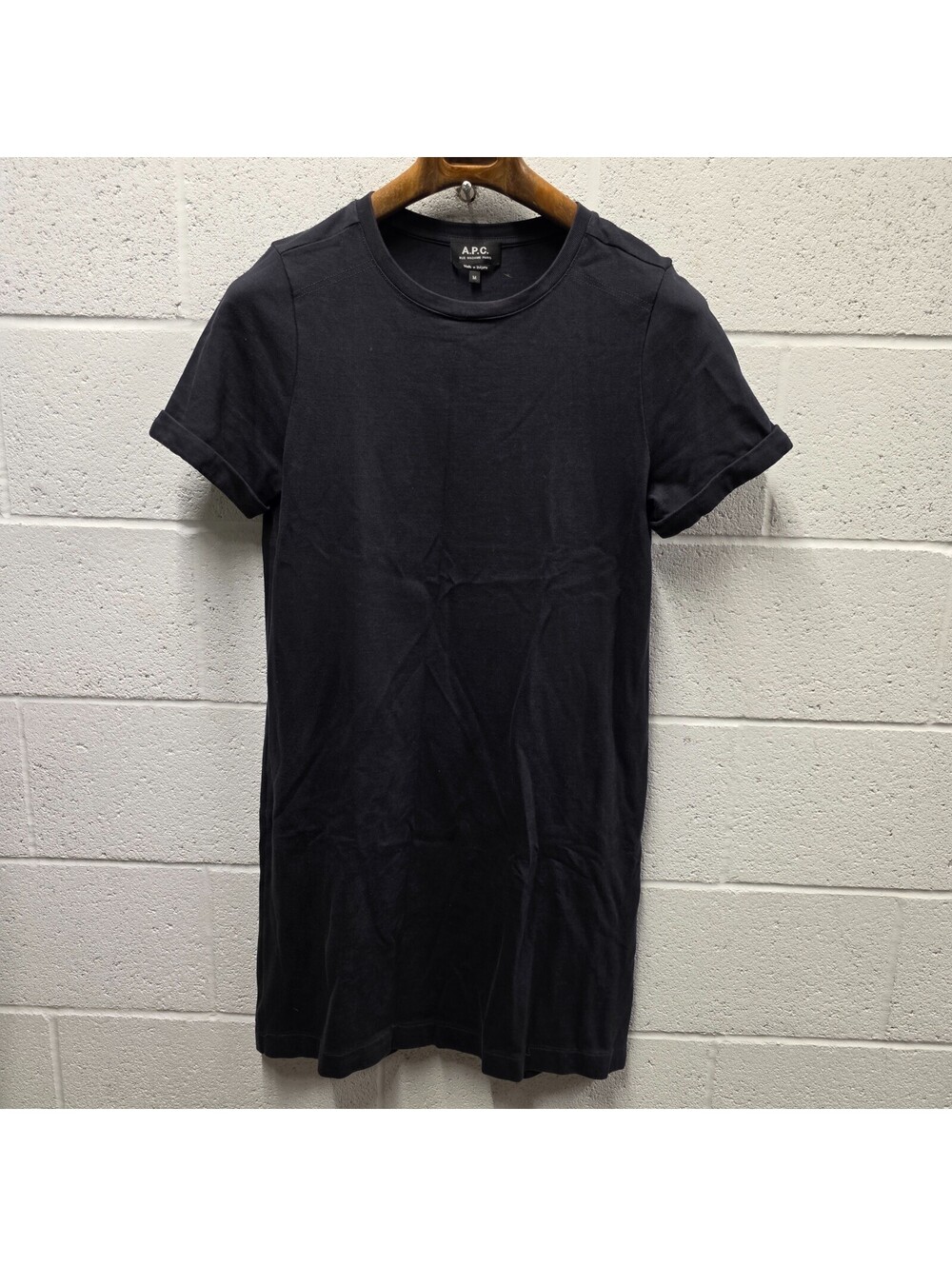 A.P.C Shirt Dress Womens Medium Black Cotton Knit Pullover Tshirt Tee 19x37